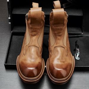 Autumn Men's Retro Leather Boots Top Quality Outdoor Boots Handmade Cowhide Boots Uniquely Designed Shoe Styles - Product Image 3
