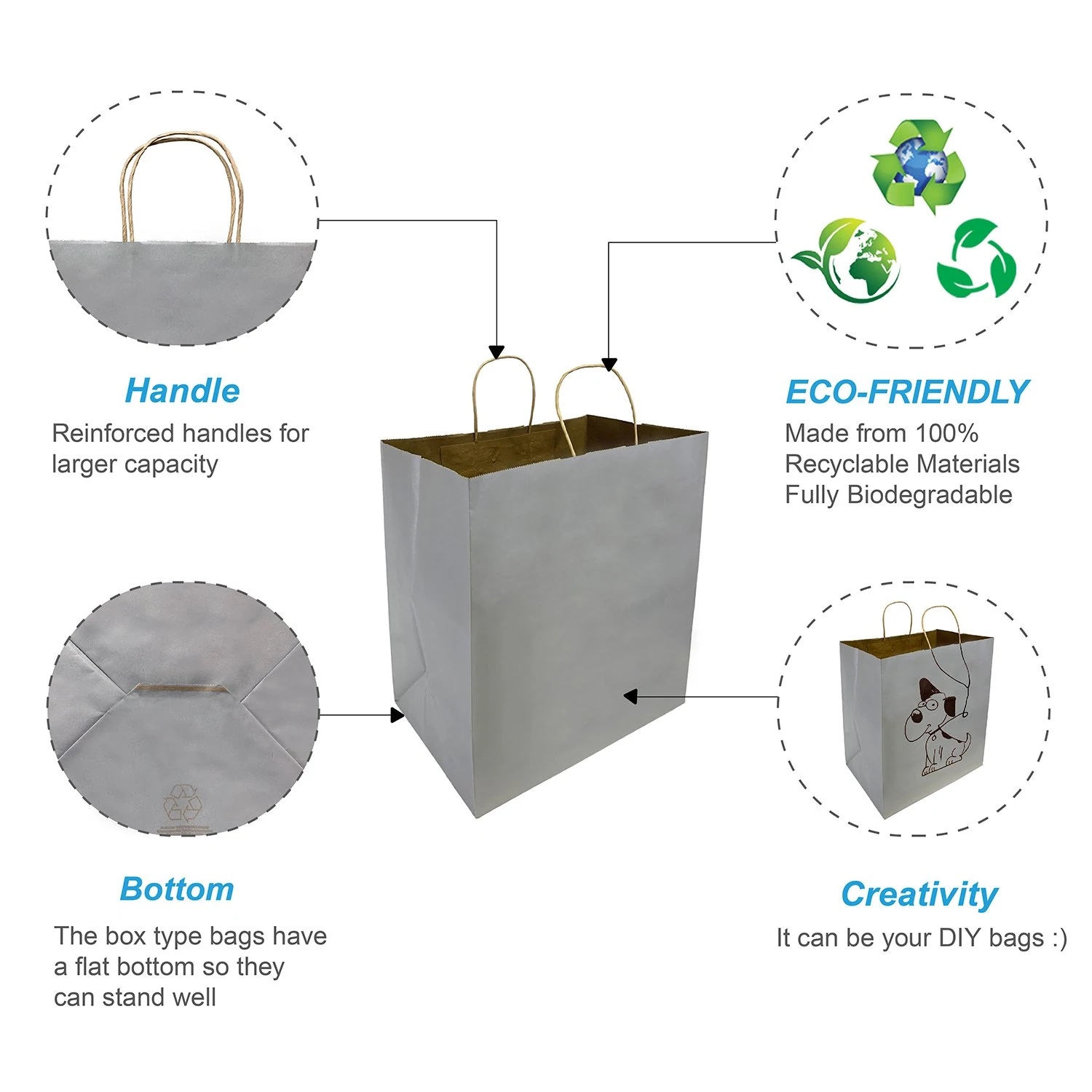 Grey Paper Bags with Twisted Handles 14x10<i></i>x15.75 inches