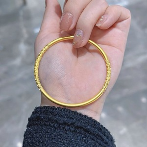 Pulsera de patrón de hierba rizada con flor Bauhinia dorada, anillo liso Seiko, pulsera de la suerte dorada que hereda brazaletes finos gruesos - Product Image 6