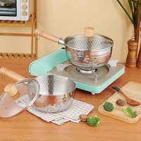 Wok japonais en acier inoxydable, nid d'abeilles, multifonctionnel, pot à lait en métal, couvercle en verre, poignée en bois, marmite à soupe, induction au gaz