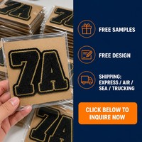 Patch en chenille chiffre et lettre 7, alphabet 3D en relief, fil doré brodé, thermocollant pour uniforme de sport, maillot personnalisé