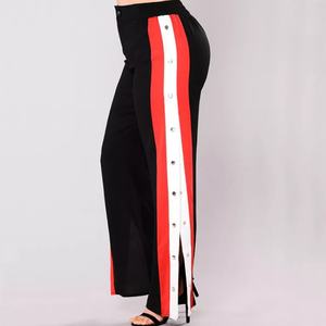 กางเกงลำลองผู้หญิงทรงขาบานแบบครอป ติดกระดุมด้านข้าง ลายทาง ผ้าโพลีเอสเตอร์ - Product Image 6