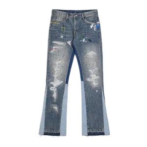 Nuevos Jeans Clásicos Rasgados para Hombre al por Mayor, Jeans Acampanados Destruidos con Pintura y Bordados, Jeans Apilados para Hombre - Product Image 1