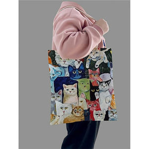 Tas Belanja Pola Kucing Kartun Lucu Mode Desain Kustom Tas Kanvas Katun Tote - Product Image 6