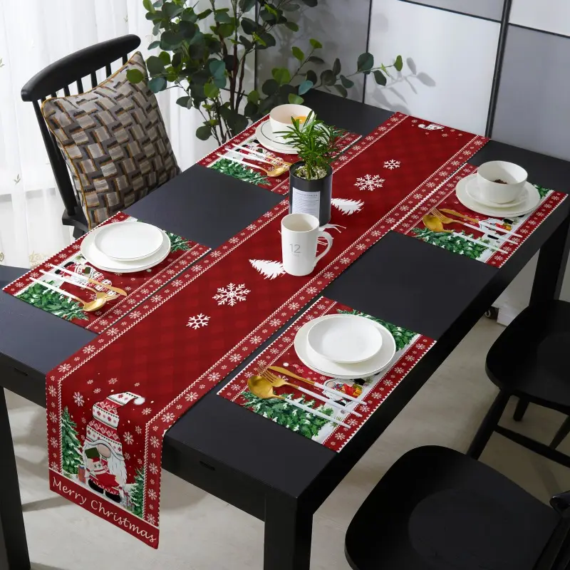 Navidad Gnomo copo de nieve camino de mesa y mantel conjunto Decoración de mesa de boda camino de mesa decoración de Navidad mantel