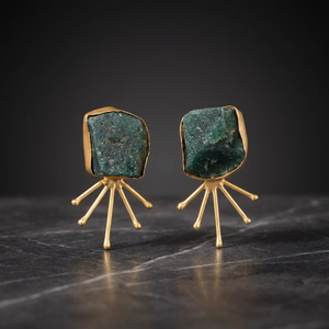 Pendientes de tuerca geométricos de piedra natural chapados en oro estilo bohemio para mujer, uso diario, engaste de bisel - Product Image 4