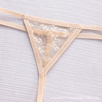 Celana Dalam G-String Transparan Berenda Seksi Model Low Rise untuk Wanita, Tanpa Crotch, Bahan Bernapas, dengan Ikat Pinggang Seksi
