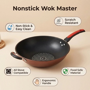 Panela <span class=keywords><strong>Wok</strong></span> de Ferro Fundido 34cm com Revestimento Antiaderente Diamantado, Panela Funda para Fritar com Alça Dupla para Fogão a Gás - Product Image 2