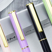 Stylo bille de luxe en métal avec finition dorée, corps fin, rechargeable, coffret cadeau pour bureau de direction