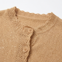 Cardigan en tricot de soie à sequins pour femme, antistatique, bord festonné, boutonné devant, manches longues, pull de luxe pour femme