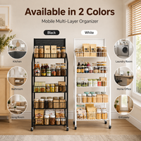 Meerlaags verrijdbaar opbergrek met scheidingswanden, rollende pantry-organizer voor keuken, snacks, dranken, boodschappen, display, thuisgebruik