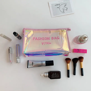 Sac à fermeture éclair cosmétique transparent en PVC imperméable pour femmes couleur laser personnalisée pour les voyages à la plage et le shopping - Product Image 4