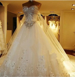New Royal Lace Pattern Bride Wedding Rhinestone Customization Standard Size Ball Gown Wedding Dress - Product Image 1