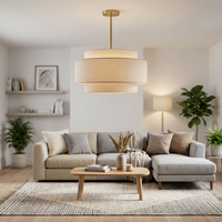 Plafonnier semi-encastré en laiton avec abat-jour en tissu à 3 couches, luminaire suspendu moderne pour salon et maison