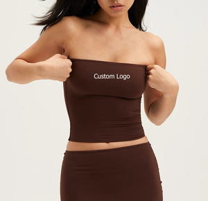 사용자 정의 로고 인쇄 끈이없는 반도 튜브 탑 87% 폴리 아미드 13% Elsatane 단색 니트 여성 자르기 튜브 탑 - Product Image 1