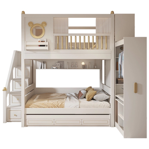 Neues Design Mädchenzimmer Umweltfreundliches Holz-Doppelstockbett mit Rutsche für Kinder Modernes Weißes Komfortables Hotelbett - Product Image 5