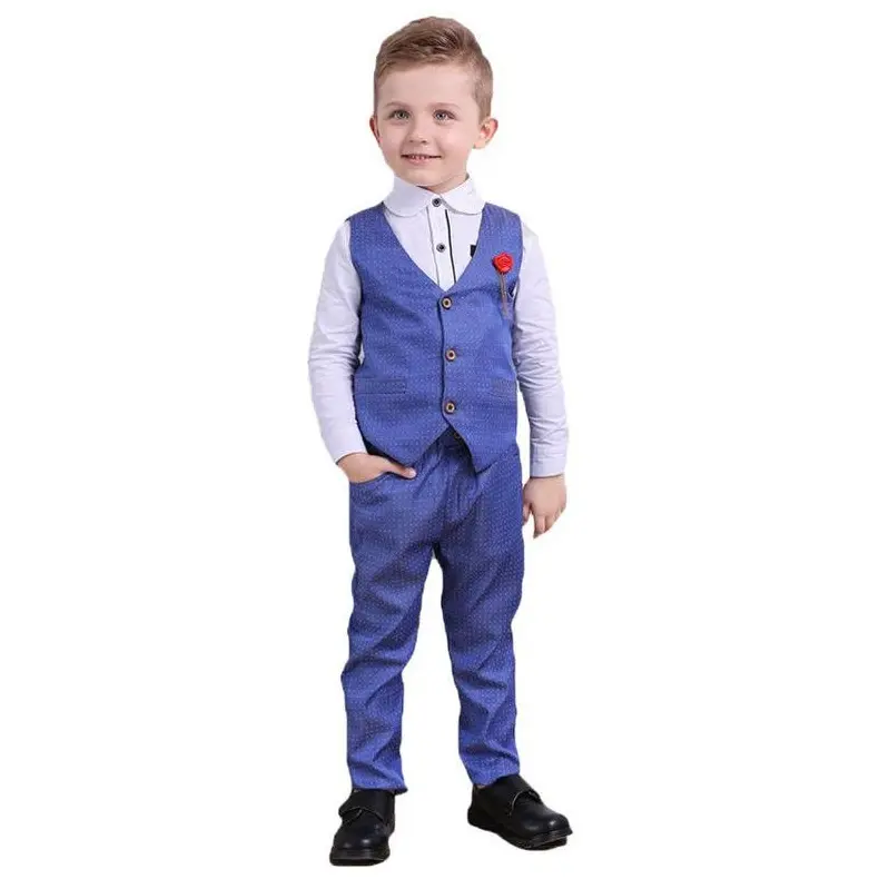 Chàng trai quý ông ăn mặc áo SƠ MI VEST Set bán buôn thoải mái phổ biến mùa xuân và mùa thu trẻ em chính thức quần áo chính thức Thanh Niên quần áo