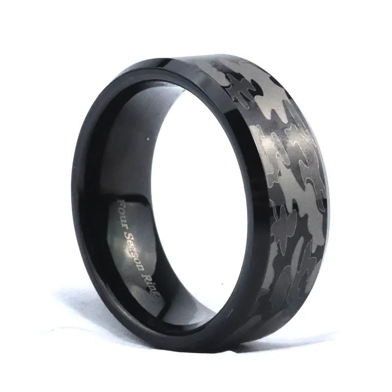 Poya 8Mm Unieke Platte Rand Digitale Camouflage Black Tungsten Carbide Ring Voor Mannen