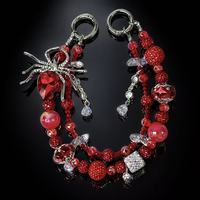 Lujoso Colgante para Teléfono Araña Roja, Cordón con Cuentas de Cristal y Diamantes de Imitación, Llavero Gótico Plateado, Colgante para Bolso, Joyería Hecha a Mano al por Mayor