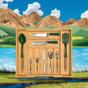 Organizador de Cajones de Madera Ajustable y Ecológico para Almacenamiento de Vajilla con Bandeja Extensible, Tipo Vertical - Product Image 3