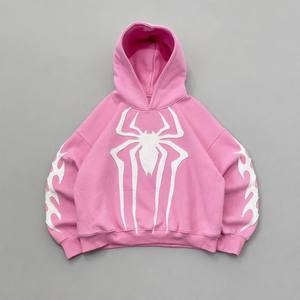 Sudadera con capucha doble para hombre, estilo Y2K grunge, con estampado de telaraña y llamas, de felpa francesa, fabricada a medida por un fabricante de ropa. - Product Image 1