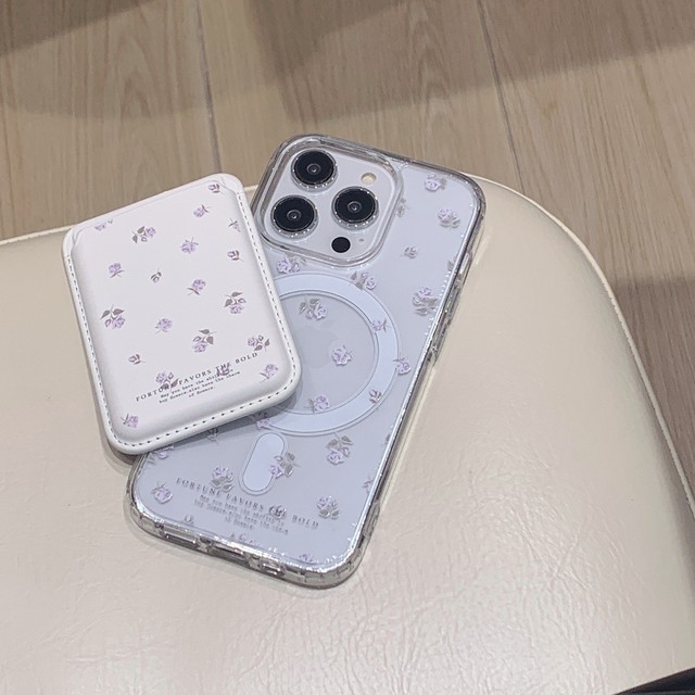 Flower Design Patterned Magnetic Waterproof Shockproof TPU Phone Case Wallet Grip Stand for 11/12/13/14/15/16 Pro Max