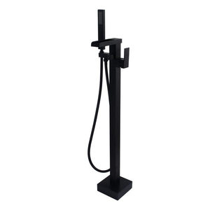 Robinet <span class=keywords><strong>de</strong></span> <span class=keywords><strong>baignoire</strong></span> sur pied en laiton noir mat avec douchette cascade verticale <span class=keywords><strong>pour</strong></span> eau froide et chaude - Product Image 5