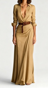 Vestidos de Otoño para Mujer - Elegantes, Sensuales, de Color Sólido, con Pliegues Asimétricos, Incluye Cinturón a la Moda - Product Image 2