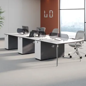 현대 흰색 6 인 파티션 워크 스테이션 책상 사무실 가구 홈 사무실 책상 디자인 작업 사무실 테이블 금속 다리
