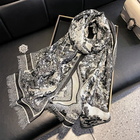 Écharpe en soie à motifs pour femme, longue et légère, châle enveloppant, mode automne-hiver, foulard color block
