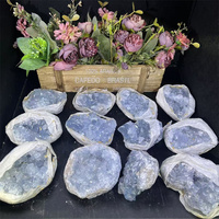 En gros Naturel Bleu Cristal Pierre Brute Celestite Cluster Quartz Géode Spécimen Minéral Pour La Décoration Cadeau