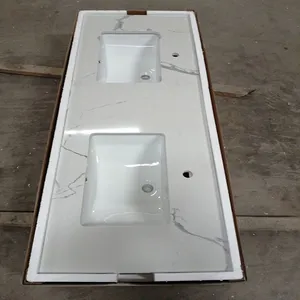Factory Used White Granite Acrylic Integrated Double Modern Bench Counter Top Bathroom Ceramic Vanity Tops