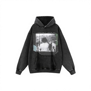 American-Style Street Heavy-Duty Distressed Cotton <b>Printed</b> Winter 400g+ Hoodie Men's Women's Loose Drop-Shoulder Pullover - Product Image 1