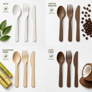 Wholesale High Quality Biodegradable Compostable Disposable <b>Coffee</b> Ground Fork Knife And <b>Spoon</b> Set For Restaurant - Product Image 6