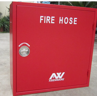 Armoire anti-feu en acier doux 75*75*25cm, porte simple, rouge, pour boîte de lutte contre l'incendie, avec enrouleur de tuyau d'incendie 1"x30m avec lance, valve et accessoires