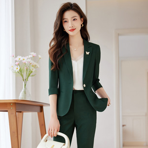 Women's Black Three Quarter Sleeve <b>Blazer</b> Suit <b>Set</b> Polyester Breathable Workwear Professional Pants Suit - Product Image 4