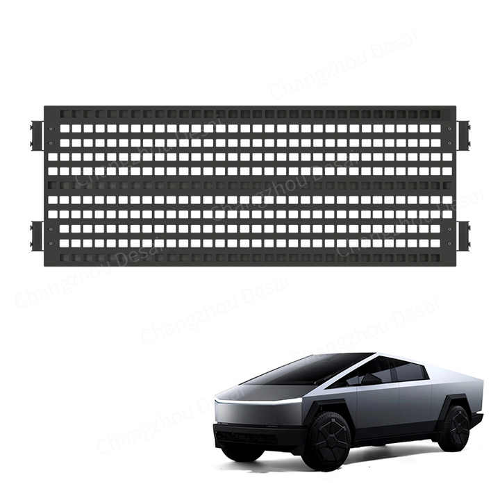 Truck Bed Divider Compatible With 2024 2025 Tesla Cybertruck, Rear Cargo Aluminum Organizer Carbon Steel Molle Panel With 8 Removable Hooks, No Drill