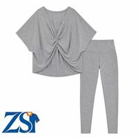 Ensemble 2 pièces Zesheng personnalisé pour femme : Crop top Y2K uni à manches courtes et dos torsadé, et legging taille haute moulant – Fabricant OEM