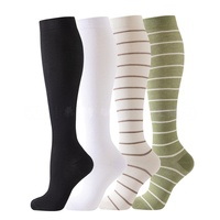 Chaussettes de compression personnalisables en fibre de bambou, hauteur genou, avec design de revers et de semelle, couleur unie, pour le sport et le fitness