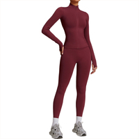 Pakaian Olahraga Wanita Celana Yoga Jaket Olahraga 2 Pcs Set Seamless untuk Workout Gym Fitness Activewear