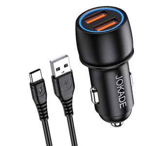 Jokade Car Charger With <b>Usb</b> <b>Type</b> <b>C</b> <b>Cable</b> 2xusb Port Fast <b>Charging</b> For Mobile Devices - Product Image 3