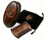 Ensemble brosse et peigne à barbe en bois naturel avec logo personnalisé, kit de toilettage de la barbe en poils de sanglier pour hommes, personnalisable