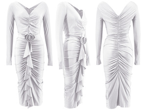 <span class=keywords><strong>Robe</strong></span> fourreau vintage sexy <span class=keywords><strong>mi</strong></span>-<span class=keywords><strong>longue</strong></span> à manches longues et col en V, taille haute, élégante, froncée, avec rosettes, style bodycon - Product Image 6