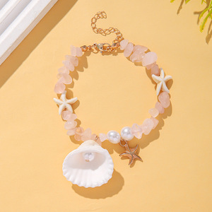 Summer Beach Shell <b>Bracelet</b> With Imitation Pearls And Crushed Stone <b>Beads</b> For Women Party Jewelry - Product Image 3