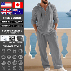 Ensemble décontracté KingSen pour homme : sweat à capuche respirant et léger à manches longues et pantalon large – Tenue deux pièces - Product Image 2