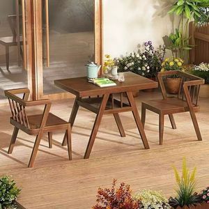 Balcony Tea Table And Chair <b>Set</b> 3 Pieces Solid Wood Walnut Color Cushioned Outdoor Furniture For Home Leisure Use - Product Image 3