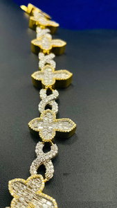 Collar de cadena de Baguette de trébol de lujo para hombres, diseño de dos tonos dorados y plateados con aspecto de diamante, estilo hip hop - Product Image 4