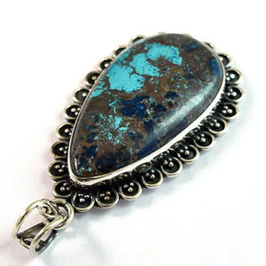 60 mm long Blue Azurite 925 sterling silver pendant ornate bohemian <b>ethnic</b> antique design style fashion <b>accessories</b> for women - Product Image 3