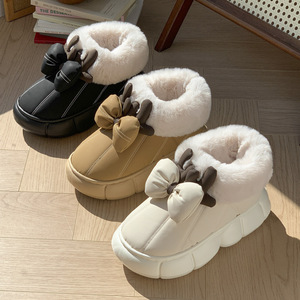 Bottes <span class=keywords><strong>de</strong></span> <span class=keywords><strong>neige</strong></span> d'automne et d'hiver pour femmes Nouvelles pantoufles mignonnes avec nœud et bois <span class=keywords><strong>de</strong></span> cerf - Product Image 4