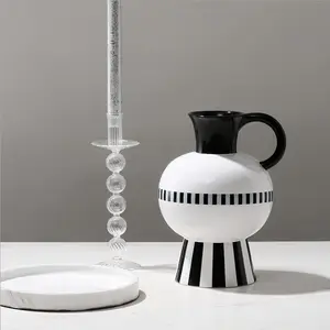 不规则粘土花瓶带手柄黑白抽象艺术花瓶北欧概念室内装饰陶瓷花瓶